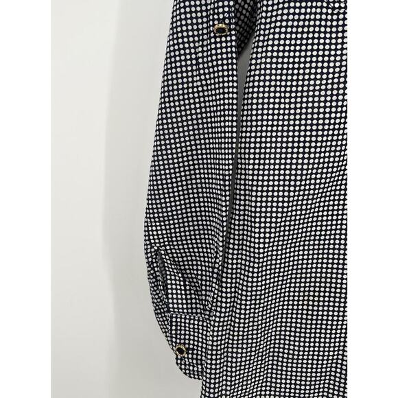 Tory Burch Blue Polka Dot Print Cotton Shirt Roll Tab Sleeve Size 4 - Picture 4 of 6